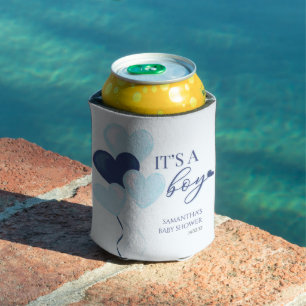 Blue Heart Valentines It's a Boy Baby Shower Can Cooler