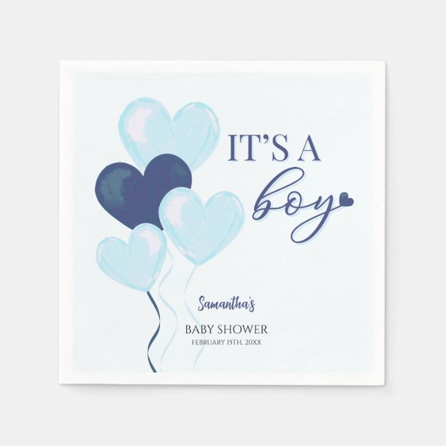 Blue Heart Valentines It's a Boy Baby Shower Napkin (Front)