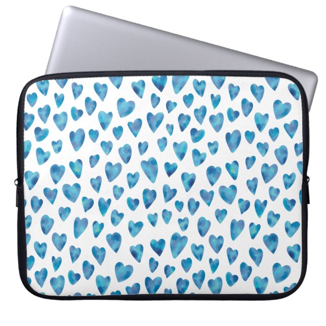 Blue heart watercolour laptop sleeve / case (Front)