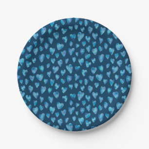 Blue Heart Watercolour Paper Plate / Picnic Plate