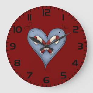Blue Heart with Candy Canes Country Christmas Large Clock