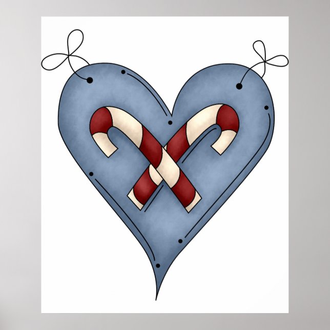 Blue Heart with Candy Canes Country Christmas Poster (Front)