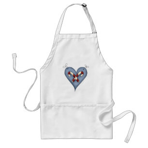 Blue Heart with Candy Canes Country Christmas Standard Apron