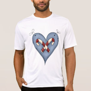 Blue Heart with Candy Canes Country Christmas T-Shirt