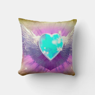 Blue Heart with Wings Cushion