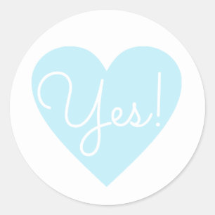 Blue heart written Yes! . wedding Classic Round Sticker