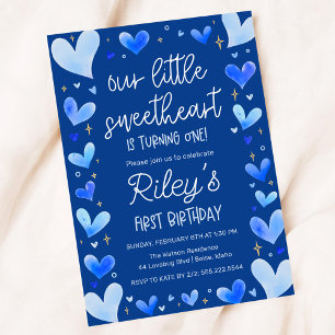 Blue Hearts 1st Birthday Our Little Sweetheart Invitation