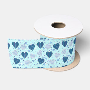 Blue Hearts 3" Wide Satin Ribbon, 2 Yard Spool Ribbon
