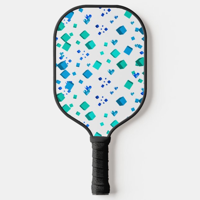 Blue Hearts and Cubes Pickleball Paddle (Front)