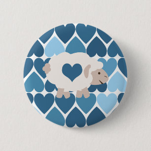 Blue Hearts and Cute Lamb 6 Cm Round Badge