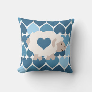 Blue Hearts and Cute Lamb Cushion