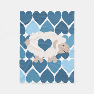 Blue Hearts and Cute Lamb Fleece Blanket