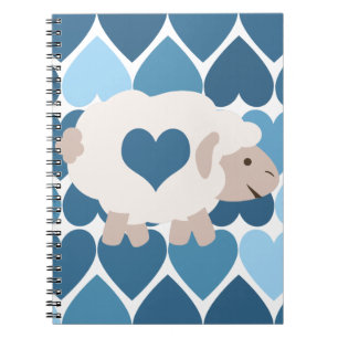 Blue Hearts and Cute Lamb Spiral Notebook