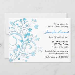 Blue Hearts and Flowers Flourish Bridal Shower Invitation