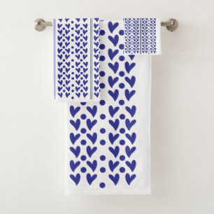Blue hearts and stripes bath towel set