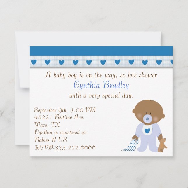 Blue Hearts Baby Boy shower invitation (Front)