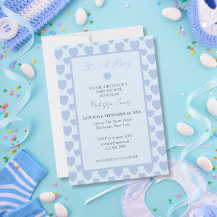 Blue Hearts Baby Shower  Invitation