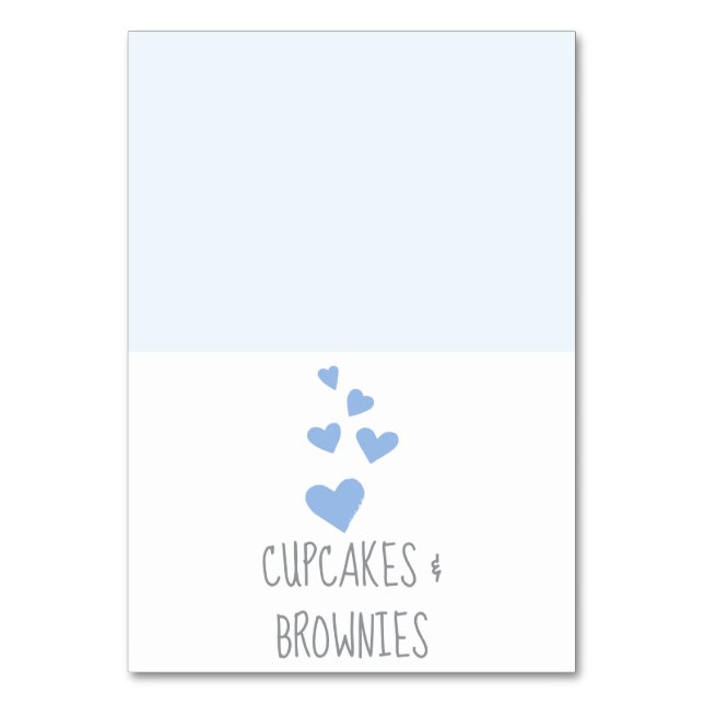 Blue Hearts Baby Shower Table Cards (Front)