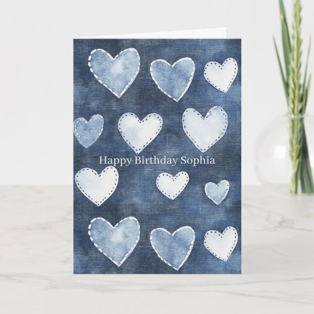 Blue Hearts Birthday Card (Front)