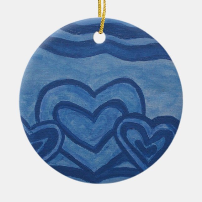 Blue Hearts Ceramic Tree Decoration (Front)
