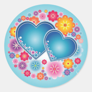 Blue hearts classic round sticker