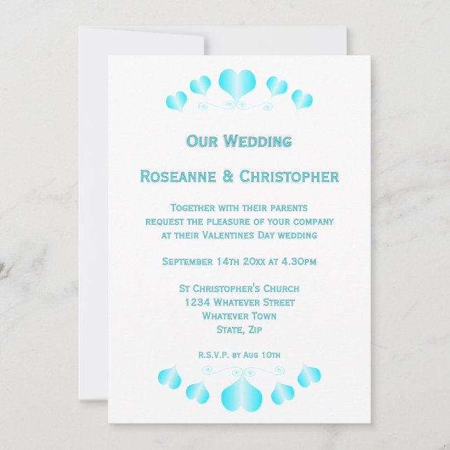 Blue Hearts Design Wedding Invitation (Front)