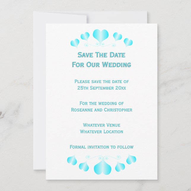 Blue Hearts Design Wedding Save The Date (Front)