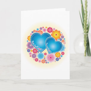 Blue Hearts Floral Holiday Card