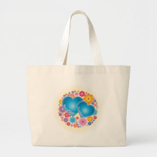 Blue Hearts Floral Large Tote Bag