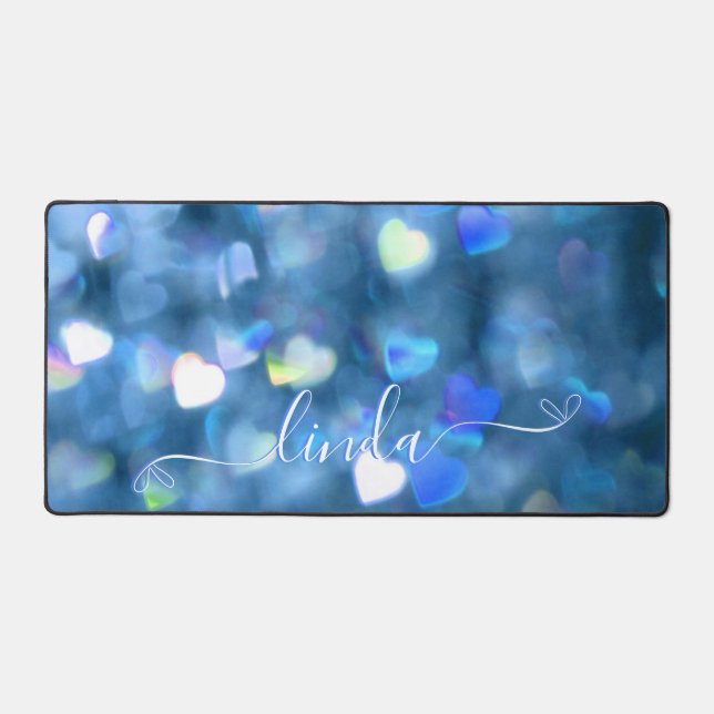 Blue Hearts Glitter Desk Mat (Front)