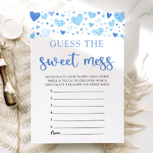 Blue Hearts Guess the Sweet Mess Baby Shower Game Invitation