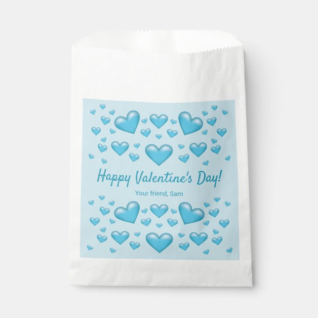 Blue Hearts Happy Valentine's Day & Custom Text Favour Bags (Front)