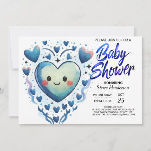Blue Hearts Little Cutie Elegant Boy Baby Shower Invitation