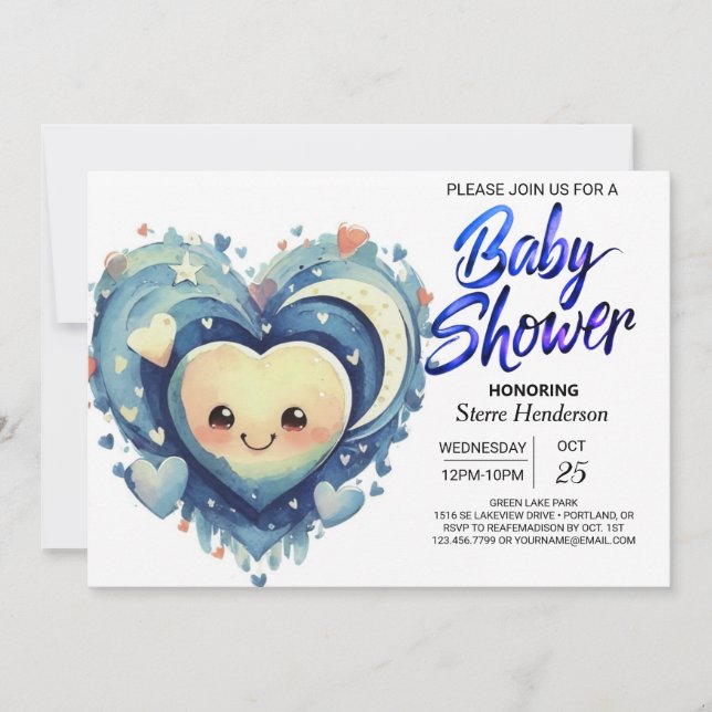 Blue Hearts Little Sweetheart Boy Baby Shower Invitation (Front)