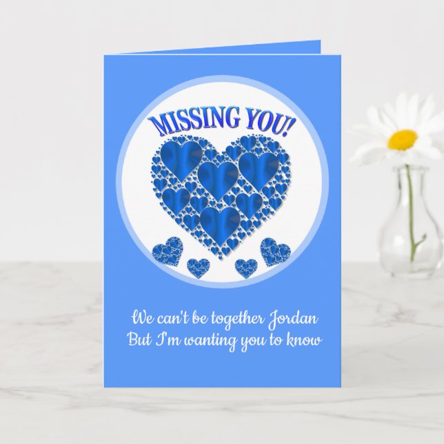 Blue Hearts Missing You Card (Small Plant)