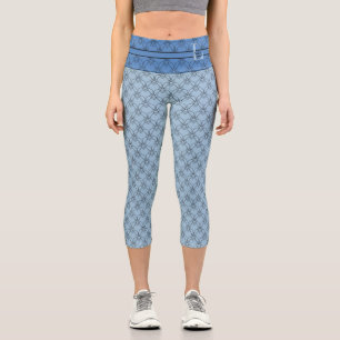 Blue Hearts Monogram & Name Personalised Capri Leggings