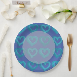 Blue Hearts on Any Background Colour Paper Plates