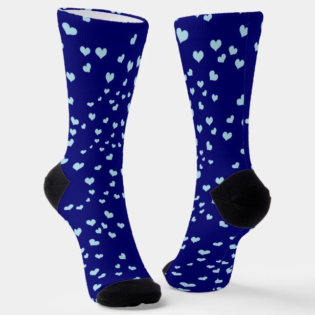Blue Hearts on Dark Blue Socks (Angled)