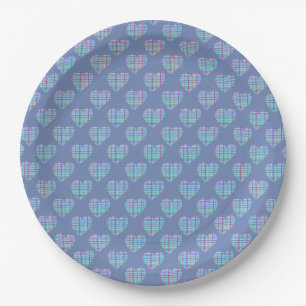 Blue hearts on denim blue paper plate