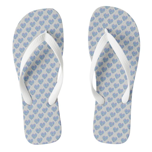 Blue hearts on pebble grey jandals (Footbed)