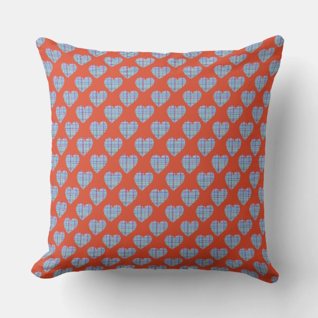 Blue hearts on red cushion (Front)