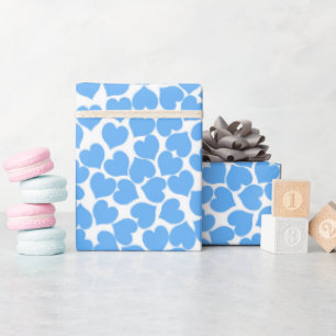 Blue Hearts on White Wrapping Paper