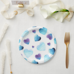 Blue Hearts Paper Plate