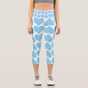 Blue Hearts Pattern, Romantic, Love Capri Leggings