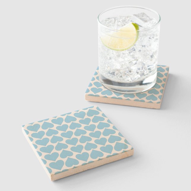 Blue Hearts Pattern, Romantic, Love Stone Coaster (Side)