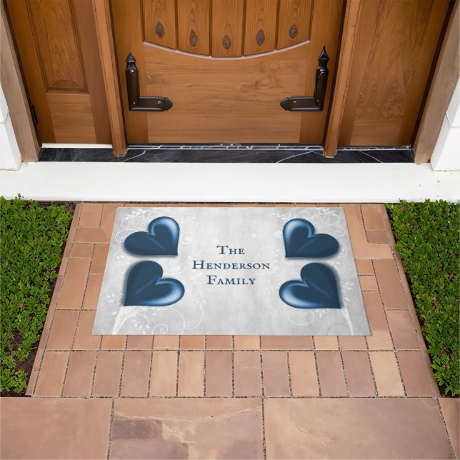 Blue Hearts Personalised Doormat (Outdoor)