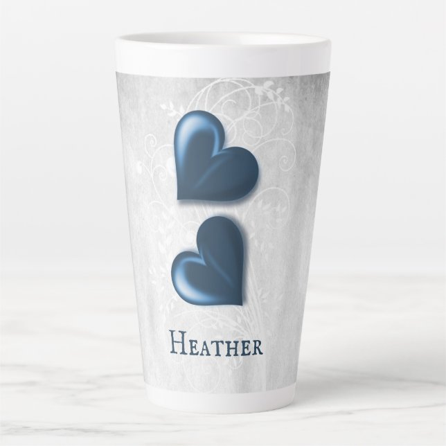 Blue Hearts Personalised Latte Mug (Front)