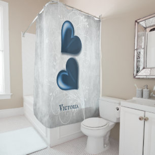 Blue Hearts Personalised Shower Curtain