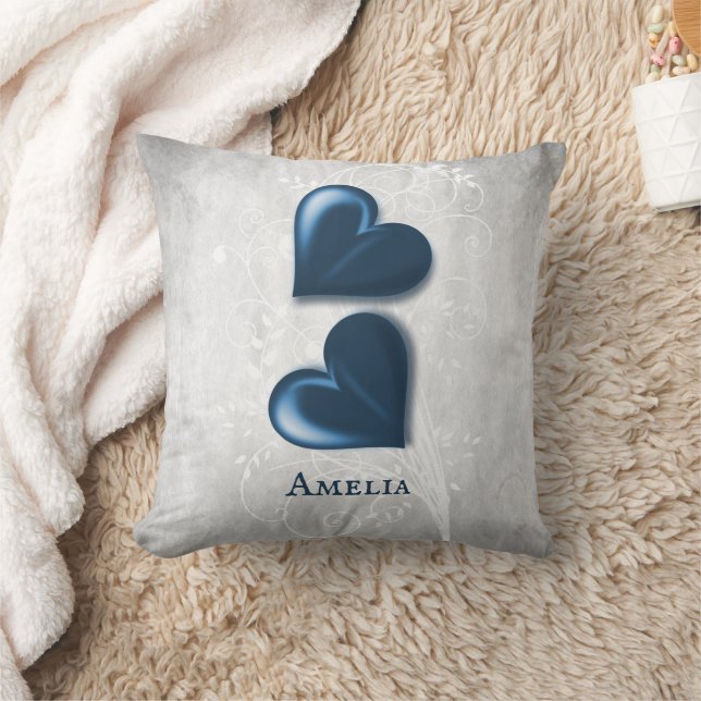 Blue Hearts Personalised Throw Pillow (Blanket)