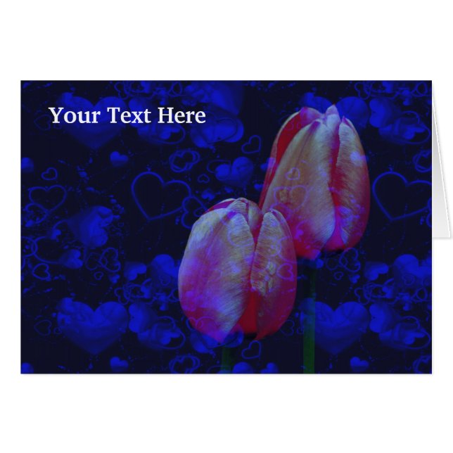 Blue Hearts Pink Tulips Floral Photo Card (Front Horizontal)
